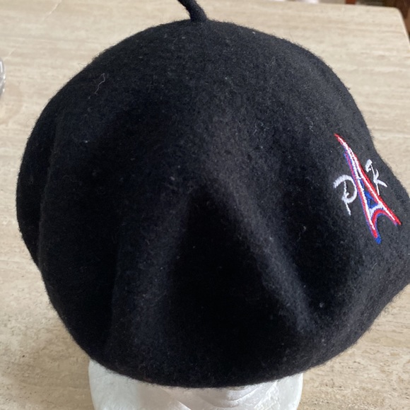Black French beret wool PARIS Eiffel Tower France - Picture 13 of 16